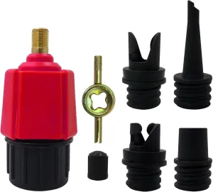 Red Inflatable SUP Pump Adaptor Compressor Paddle Board Pump Adapter, Multifunction SUP Valve Adapter with 4 Air Valve Nozzles for Inflatable Boat, Stand Up Paddle Board, Inflatable Bed, Dinghy