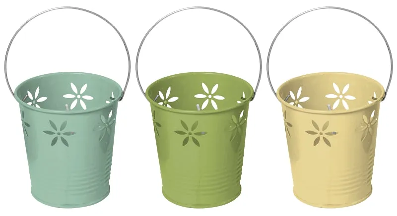 Seasonal Trends Y1279 Flower Bucket Citronella Candle, Cylinder, Assorted, 18 to 20 hr Burn Time Metal Bucket :PK 3: QUANTITY: 24