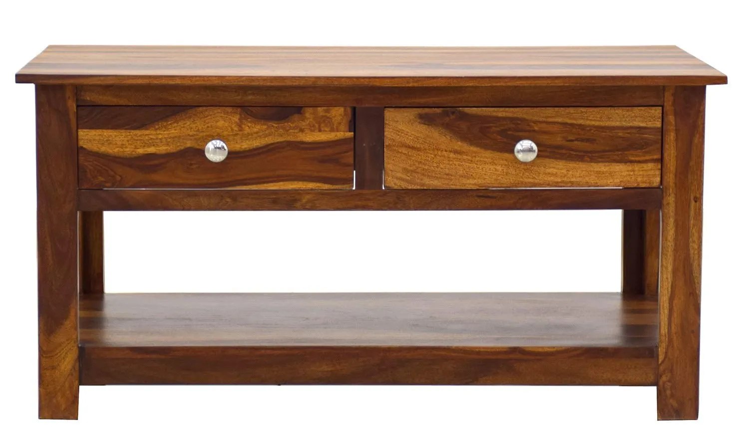 SHRI RAM ENTERPRISES Sheesham Wood DENSON Center Coffee Table with 2 Drawer Shelf Storage Wooden Multiutility Teapoy Sofa Table for Living Room Home Office