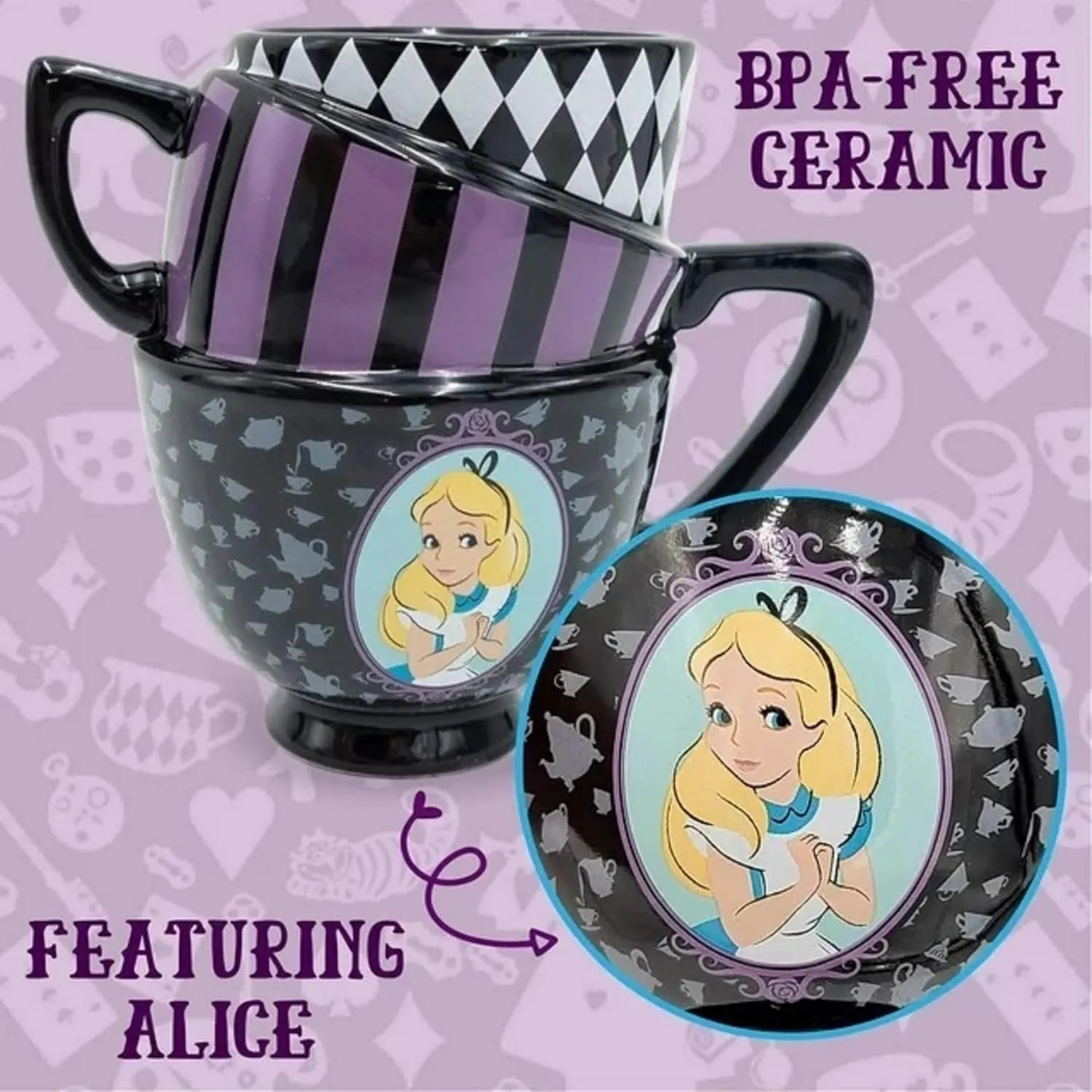 Silver Buffalo Disney Alice in Wonderland Stacked Teacup 3D Sculpted Ceramic Coffee Mug, 20 Ounces