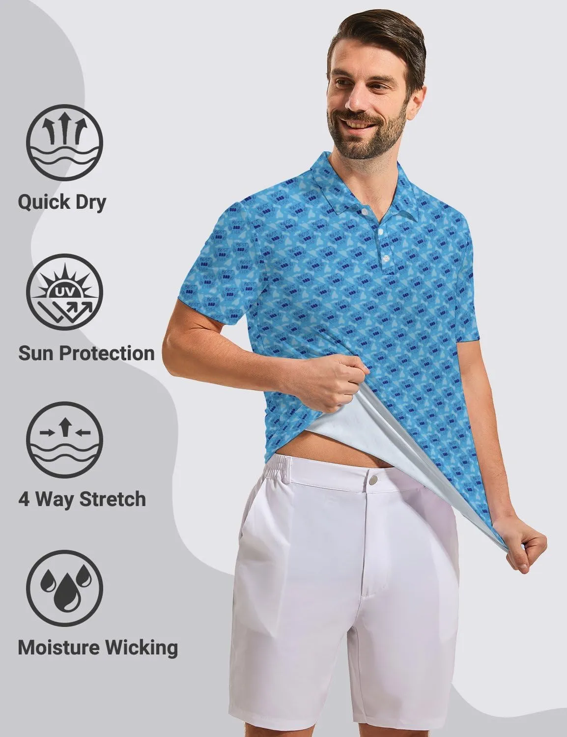 SKYNORA Golf Shirts for Men, Polo Shirts Short Sleeve Moisture Wicking Quick Dry Performance Print Golf Polo Shirts for Men