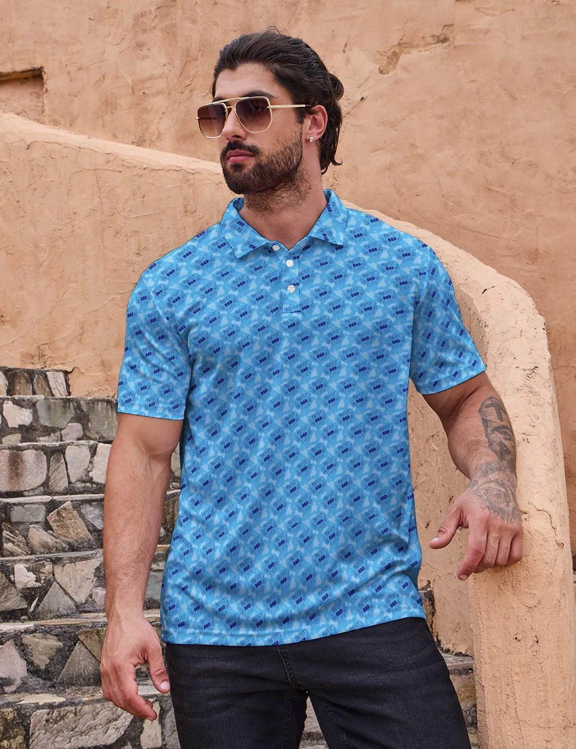 SKYNORA Golf Shirts for Men, Polo Shirts Short Sleeve Moisture Wicking Quick Dry Performance Print Golf Polo Shirts for Men