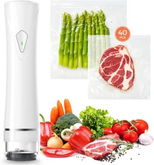 Vacuum Sealer Set (Vacuum Sealer Machine   40 Bags) Powerful Handheld Vacuum Sealer with Visual Water Tank, Waterproof Compact Protable 10X Preservation & Fresh