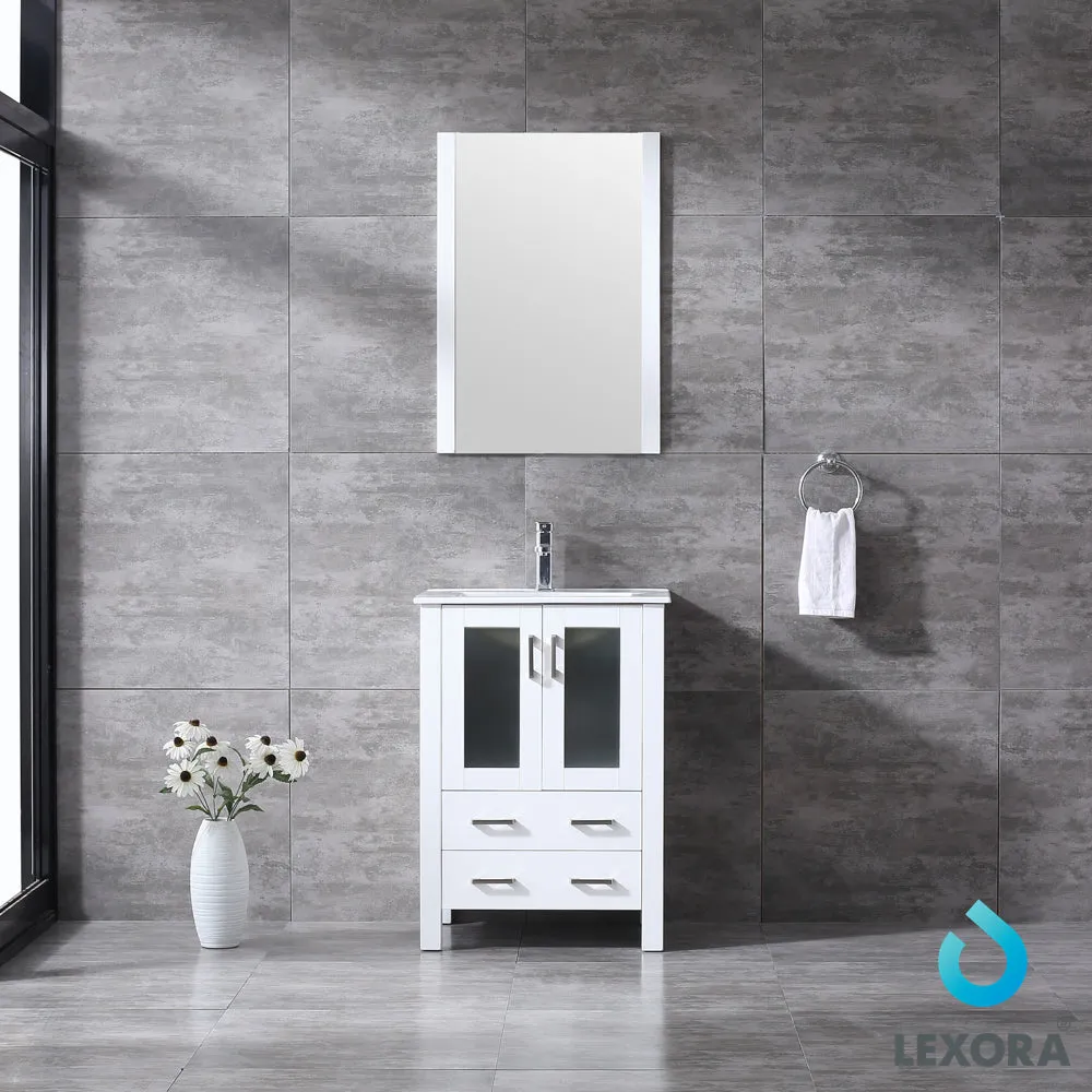 Volez 24" Single Vanity White, Integrated Top, White Integrated Square Sink and 22" Mirror
