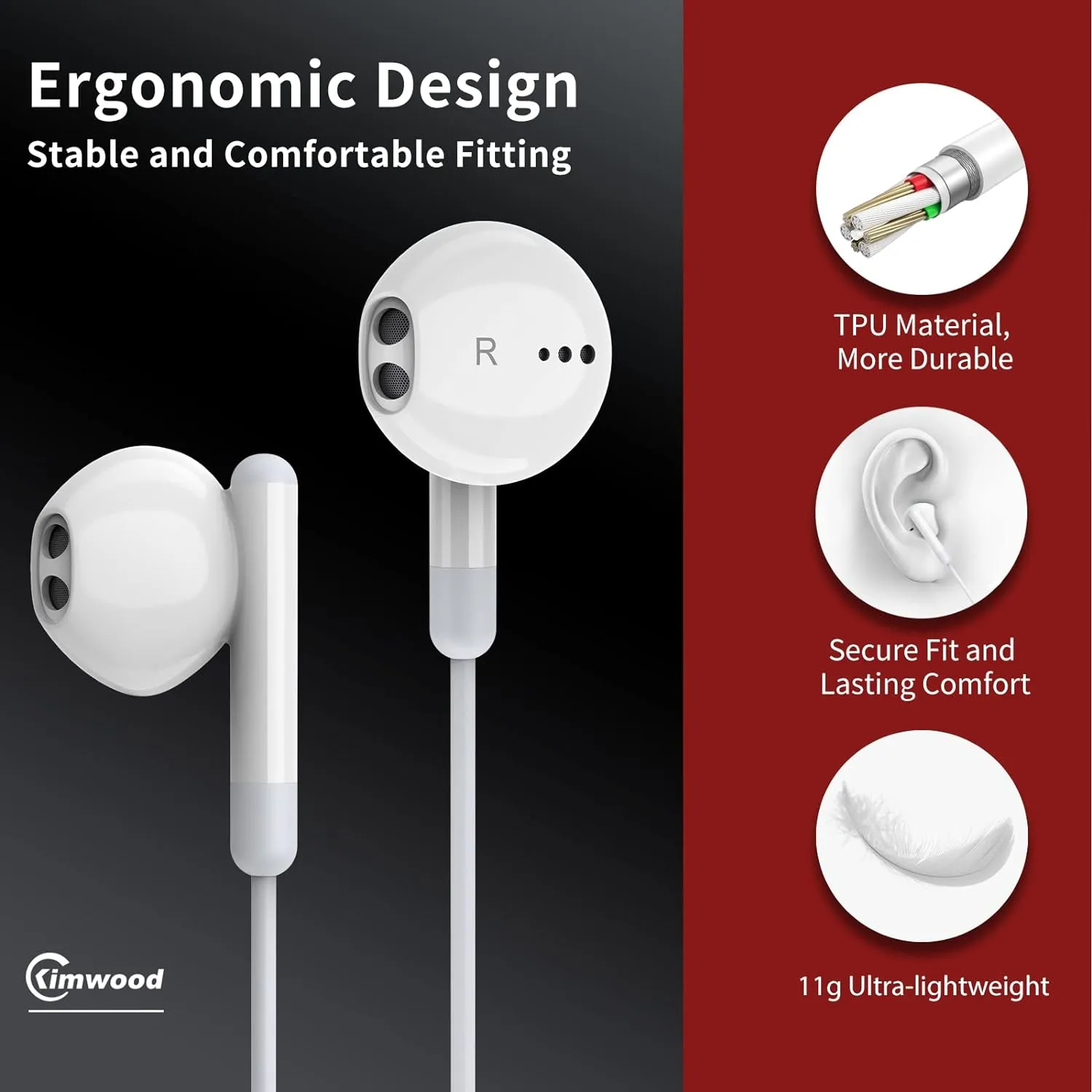 Wired Earbuds with Microphone, Wired Earphones in Ear Headphones HiFi Stereo, Powerful Bass and Crystal Clear Audio, Compatible with iPhone, iPad, Android, Computer Most with 3.5mm Jack