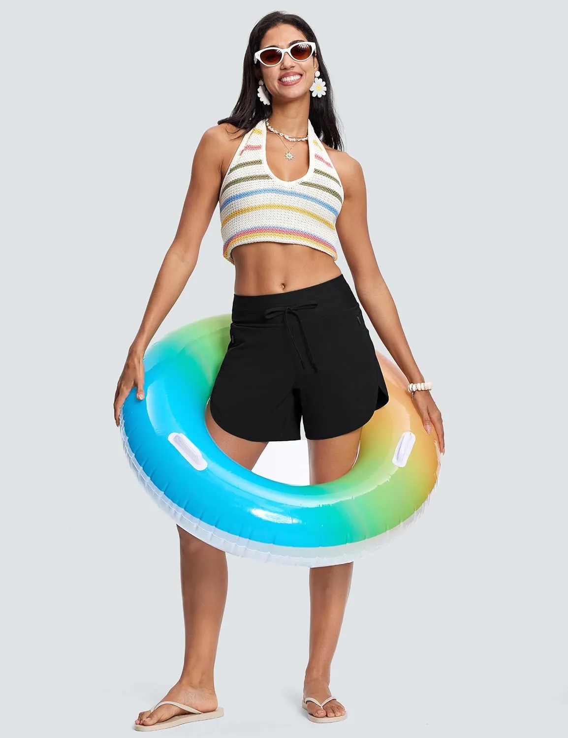Womens 5.5" Swim Shorts High Waisted Board Shorts with Pockets Quick Dry UPF 50  Beach Shorts with Liner
