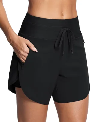 Womens 5.5" Swim Shorts High Waisted Board Shorts with Pockets Quick Dry UPF 50  Beach Shorts with Liner