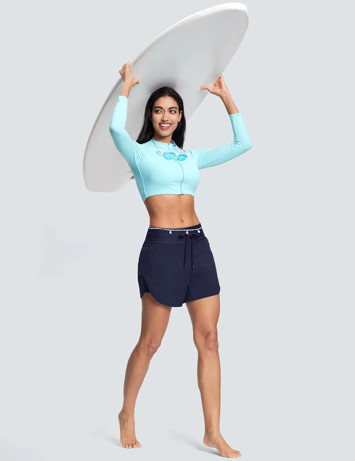 Womens 5.5" Swim Shorts High Waisted Board Shorts with Pockets Quick Dry UPF 50  Beach Shorts with Liner