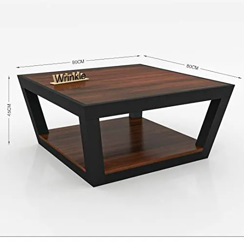 Wrinkle Sheesham Wood Metal Center Coffee Table with Shelf Storage for Living Room Bedroom Hall Solid Wooden Teapoy Tea Tables Decorative Furniture for Home Office - Brown Finish
