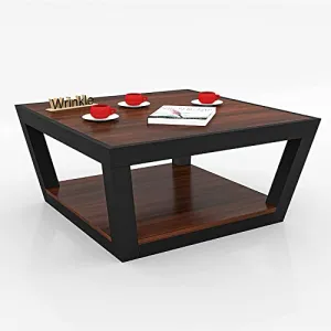 Wrinkle Sheesham Wood Metal Center Coffee Table with Shelf Storage for Living Room Bedroom Hall Solid Wooden Teapoy Tea Tables Decorative Furniture for Home Office - Brown Finish