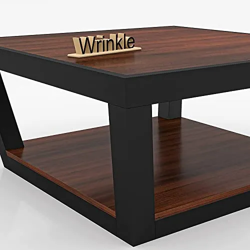 Wrinkle Sheesham Wood Metal Center Coffee Table with Shelf Storage for Living Room Bedroom Hall Solid Wooden Teapoy Tea Tables Decorative Furniture for Home Office - Brown Finish