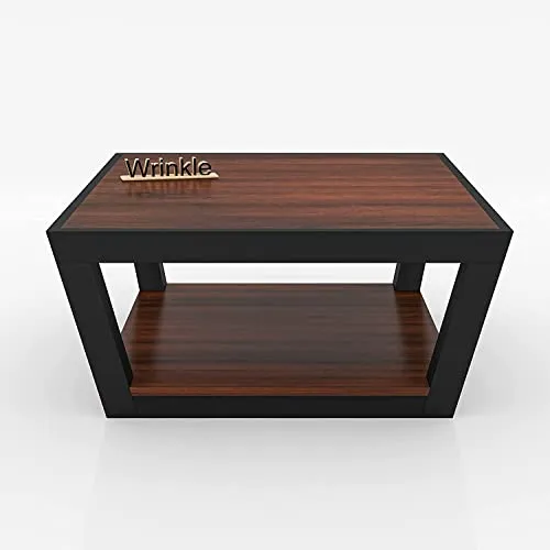 Wrinkle Sheesham Wood Metal Center Coffee Table with Shelf Storage for Living Room Bedroom Hall Solid Wooden Teapoy Tea Tables Decorative Furniture for Home Office - Brown Finish