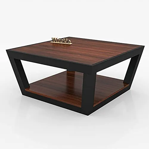 Wrinkle Sheesham Wood Metal Center Coffee Table with Shelf Storage for Living Room Bedroom Hall Solid Wooden Teapoy Tea Tables Decorative Furniture for Home Office - Brown Finish